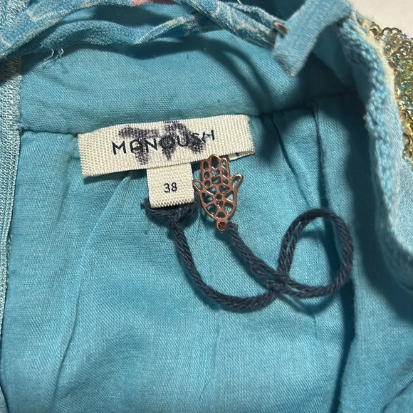 Manoush Gold Sequins Blue Floral Zip Up Dress Sz M C6 - Picture 3 of 5